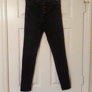 Button Front High Waist Black Skinny Jeans